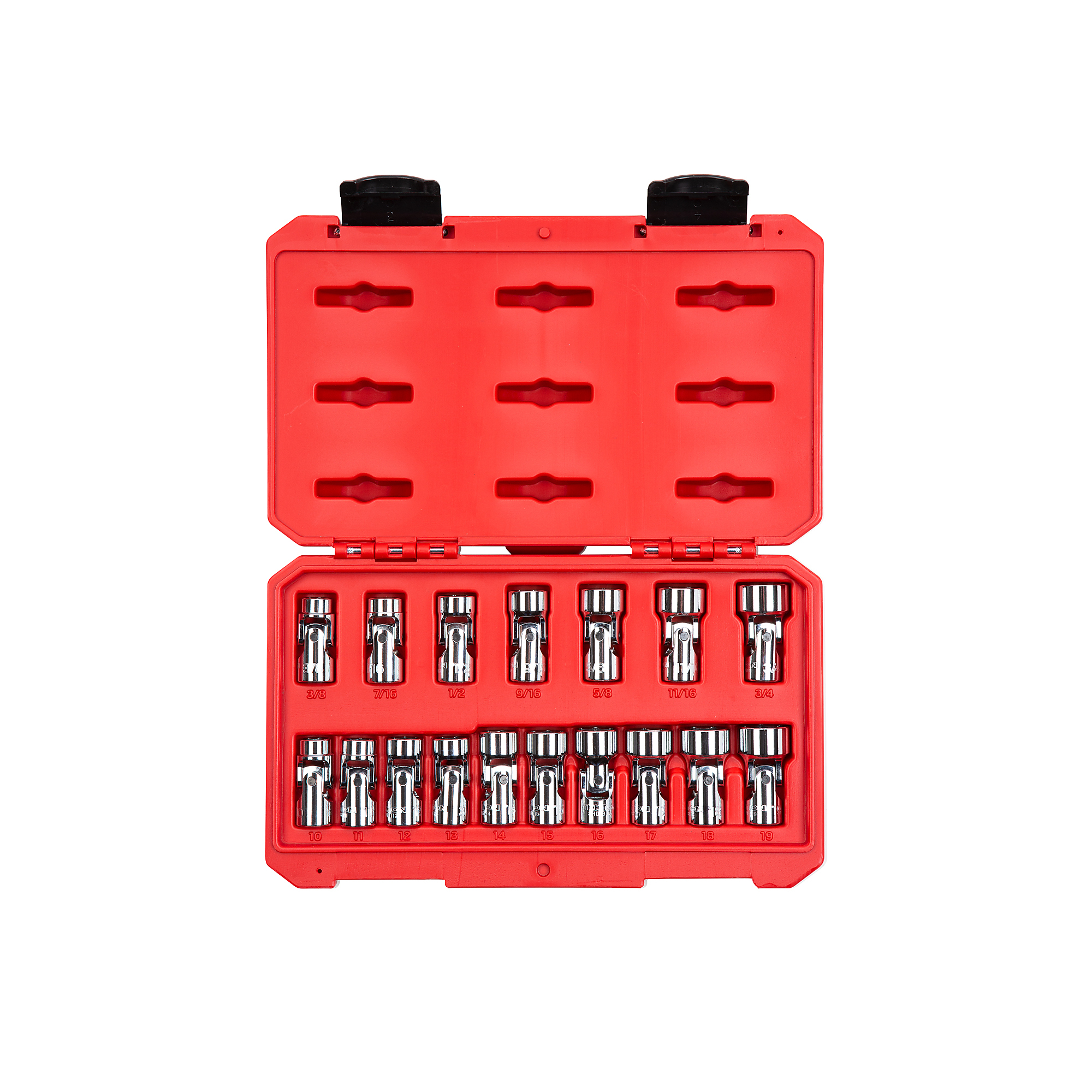 TEKTON 3/8 Inch Drive Shallow 6-Point Universal Joint Socket Set with Case, 17-Piece (3/8 - 3/4 in., 10 - 19 mm) | SHD91301